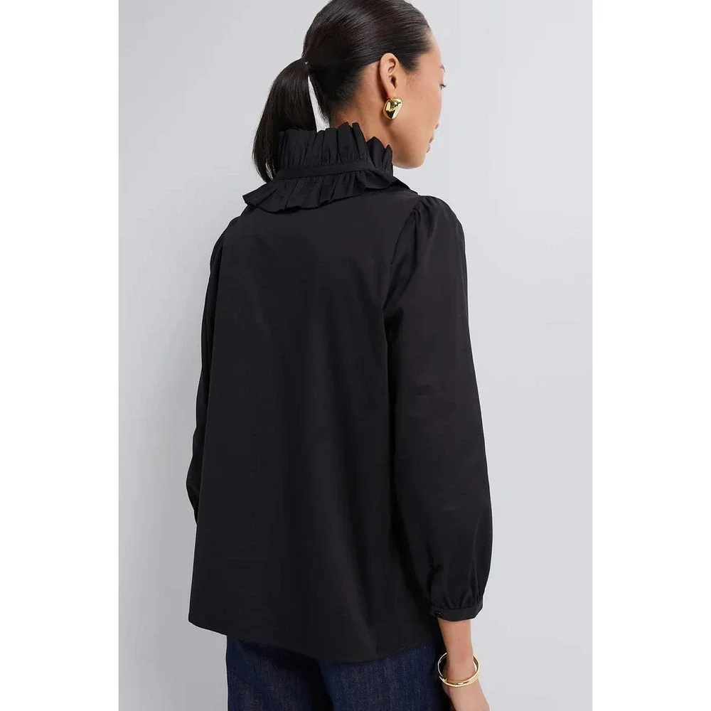 Tuckernuck‎ Black Ruffle Neck Bouvier Blouse Puff Sleeve  XXL New